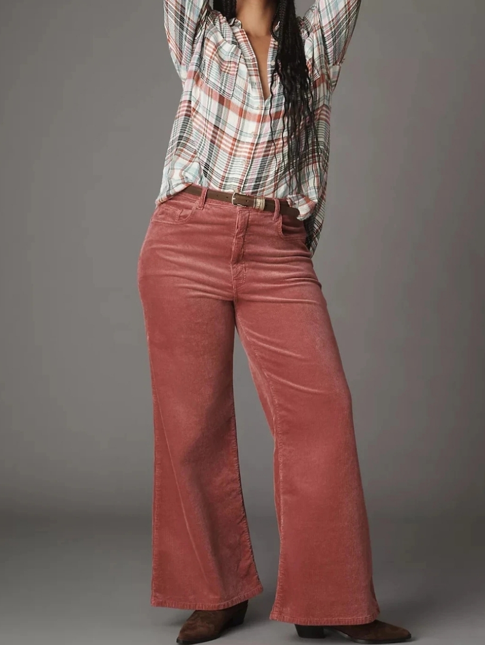 Anthropologie × Pilcro Robbie Corduroy High Rise Flare Jeans Pants Rose Pink 32